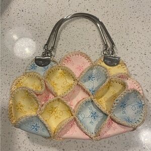 Vintage Boho Pastel Floral Embossed Faux Leather Patchwork Mini Bag Easter